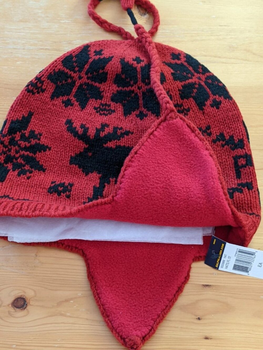 NWT RALPH LAUREN MEN WINTER LAMBSWOOL HAT WITH EAR FLAPS RED ONE SIZE